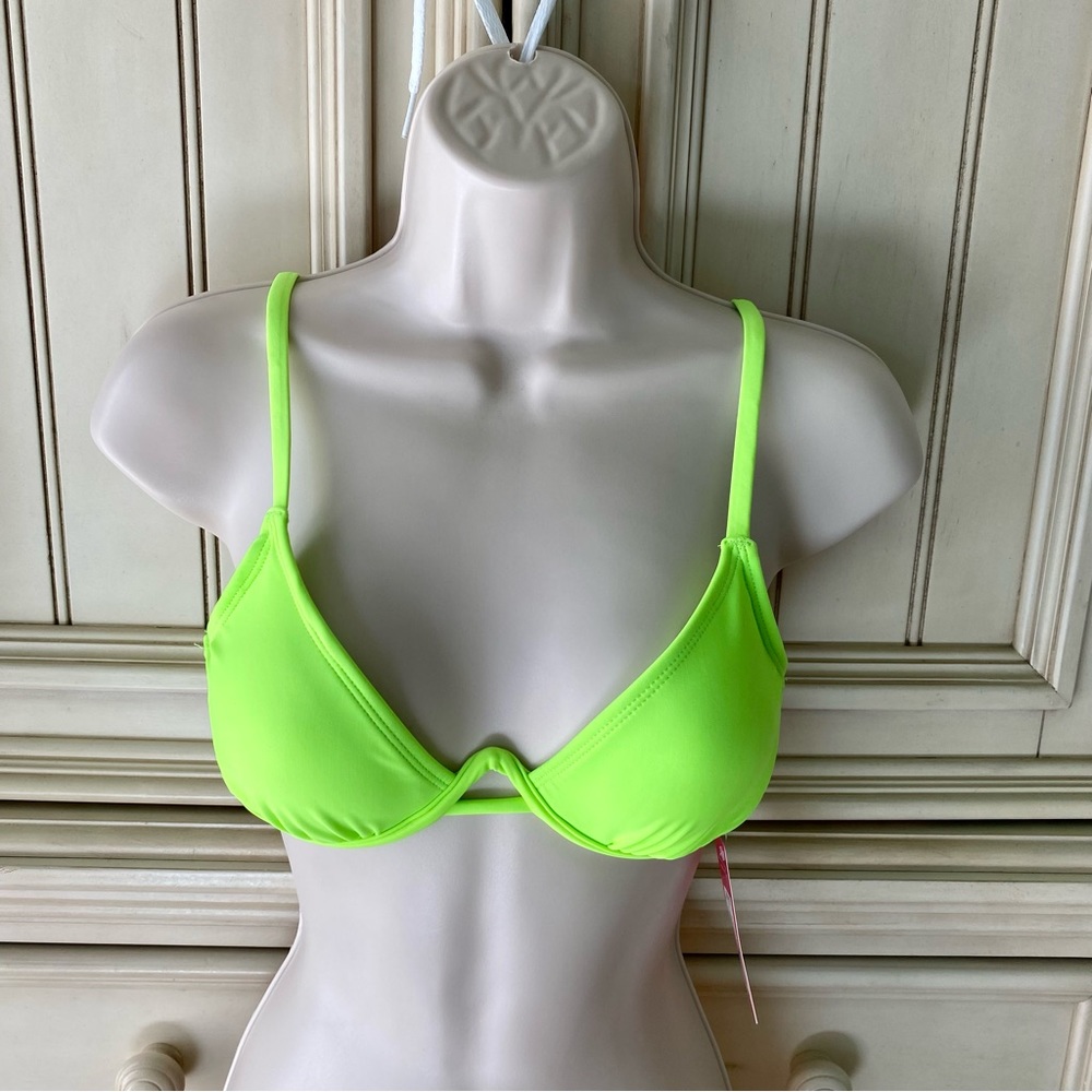 Women’s Bright Fluorescent Green Underwire Padded Bikini Swim Top SzS NWT
